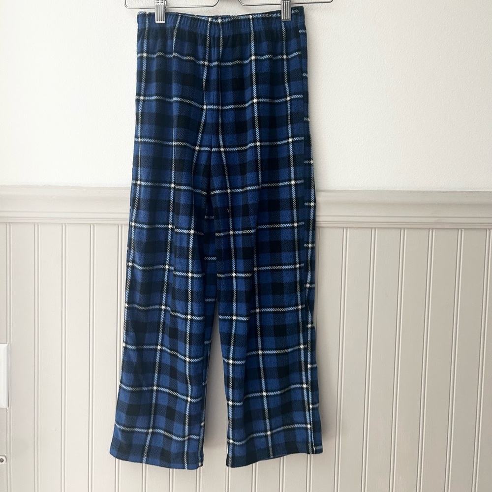Cuddl Duds Kids Boys 8 Navy Check Plaid Cozy Pajama Bottoms Pants